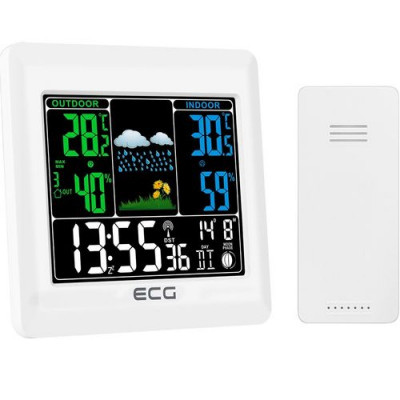 Statie meteo interior-exterior ECG, Senzor Extern Wireless, ecran LCD color, Ceas, Alarma, functie DST, IP44, telecomanda, indicator confort, Alb foto