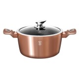Oală marmorată cu capac 28 cm, 6 L &ndash; Berlinger Haus BH 1516N, Rose Gold Metallic Line, antiaderentă, inductie