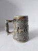 Halba de bere ceramica vintage GERZ Made in W. Germany, cu stanta, decor scena medievala, 14cm inaltime