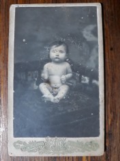 FOTOGRAFIE VECHE CDV - BEBE - VERSO "SARUT MANA BUNICULE SI BUNICA " INCEP.1900