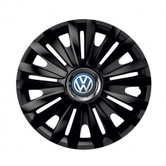Set 4 capace roti Royal Negru cu inel cromat pentru gama auto Volkswagen, R16