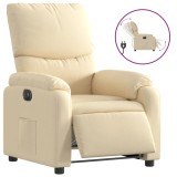 Fotoliu rabatabil electric, crem, material textil