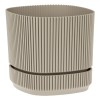Ghiveci pentru Flori cu farfurie incorporata, design dreptunghiular, Bej, Capacitate 2.3 l, 17x17x15