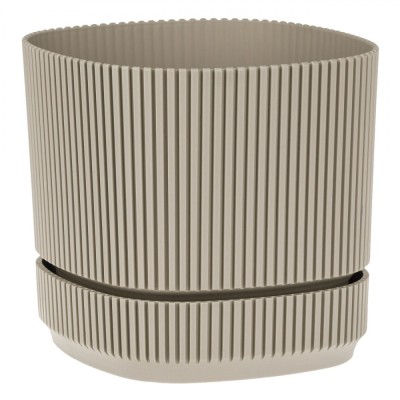 Ghiveci pentru plante si flori Shopiens&amp;reg;, din plastic de culoare bej cu dungi reliefate si farfurie incorporata, 21x21x19 cm, 4.6 L foto