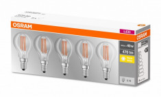 Set 5 becuri Led Osram, E14, , 4W, 470 lumeni, lumina calda(2700K), durata de viata 10.000 ore, clasa energetica A++ foto