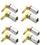 Set 8 mufe banana la 90 grade tata 4mm metal cu surub si inel negru si rosu SET-8-BANANA90/M-B+R