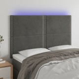 VidaXL Tăblie de pat cu LED, gri &icirc;nchis, 144x5x118/128 cm, catifea