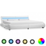 Cumpara ieftin Cadru de pat cu LED, alb, 180 x 200 cm, piele ecologică