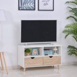Cumpara ieftin HOMCOM Comoda TV cu 2 sertare 2 rafturi pentru sufragerie dormitor din lemn alb