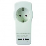 Priza de retea cu 2 socluri de incarcare USB, alba