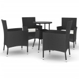 Cumpara ieftin Set bistro de gradina cu perne, 5 piese, negru, poliratan