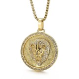 Lant inox si Pandantiv Model Cap de Leu ---LION--- Placat Aur Model Deosebit