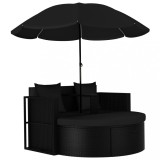 vidaXL Pat de grădină cu umbrelă de soare, negru, poliratan 47398