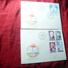 2 FDC Romania - Aniversari 1986 - Personalitati seria 4 val si UNESCO 1 val