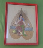 TABLOU VINTAGE, ARTA INDIANĂ, PICTURA PE FRUNZA DE PIPAL