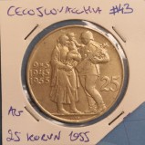 Cehoslovacia, Czechoslovakia, 25 Korun 10 Years - Liberation 1955, KM43