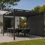 Pergola pentru gradina/terasa, retractabila, cu perete paravan, cadru aluminiu, gri inchis, 3x3x2.27 m
