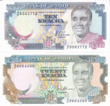 Bancnota Zambia 10 si 20 Kwacha 1989/91 - P31a/32b UNC ( set x2 )