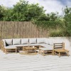 Set mobilier gradina Gossi, 12 piese, bambus, perne gri deschis, canapele, taburete, mese, exterior, relaxare