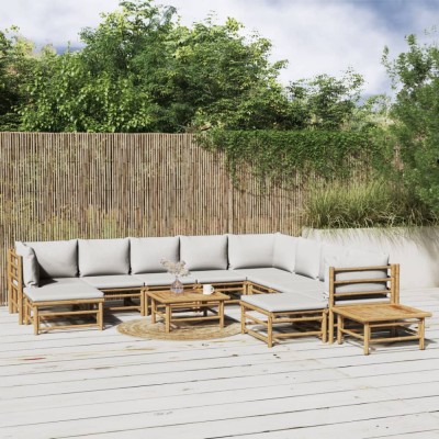Gossi set mobilier de gradina cu perne gri deschis, 12 piese, bambus foto