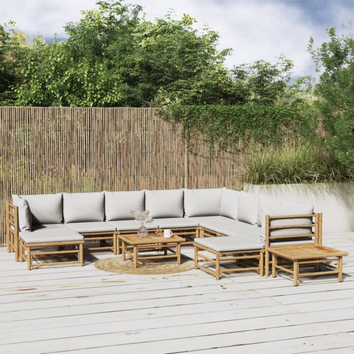 Gossi set mobilier de gradina cu perne gri deschis, 12 piese, bambus