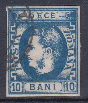 ROMANIA1869 LP 26 REGELE CAROL I CU FAVORITI VALOAREA 10 BANI ALBASTRU STAMPILAT foto