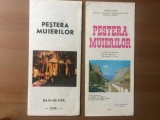 2 Pliante Pestera Muierilor 1976 + 1980 pliant reclama turism baia de fier gorj