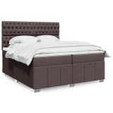vidaXL Pat box spring cu saltea, maro &icirc;nchis, 200x200 cm, textil