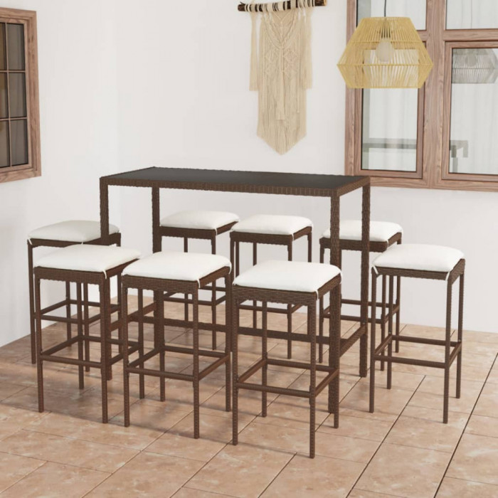 Set mobilier bar de gradina cu perne, 9 piese, maro, poliratan GartenMobel Dekor