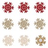 Autocolante Crăciun, Fulgi Decorativi din Lemn, Glitter, Set 9 Bucăți, Multicolor, 4x4cm, Oem