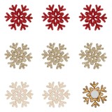 Autocolante Crăciun, Fulgi Decorativi din Lemn, Glitter, Set 9 Bucăți, Multicolor, 4x4cm, Oem