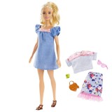 Papusa Barbie Fashionistas - Barbie blonda, cu 2 tinute, Mattel