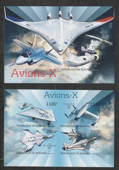 Burundi 2012 - Avioane-X S/S 1v + M/S 1v NEDANTELATE MNH