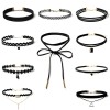 Set 10 Coliere Choker Catifea Neagra, Colier Dama Fashion, Sistem Inchidere Lobster, Material Textil