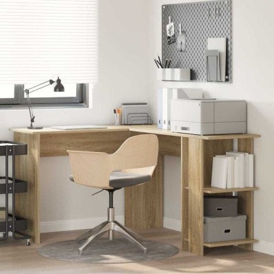 vidaXL Birou Colțar cu Depozitare Stejar sonoma 140 x 113.5 x 75 cm 869556 foto