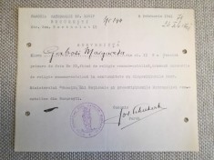 1941, Adeverință Catedrala Romano-Catolică Sf. Iosif, Buc., olograf, J. Schubert