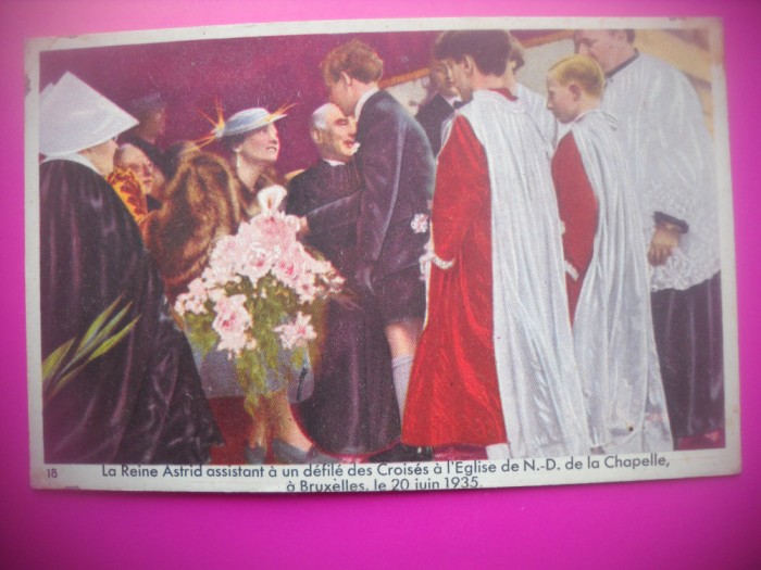 HOPCT 6368 LA BISERICA NOTRE DAME DE LA CHAPELLE -1935-REGINA ASTRID-FAMILIA REGALA BELGIA-CROMO LITHO-CIOCOLATA COTE D&#039;OR