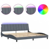 Cadru de pat cu LED fara saltea, Hanko, gri inchis, 200x200 cm, catifea