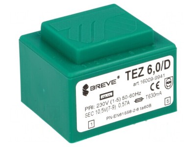 Transformator &amp;icirc;ncapsulat 6VA 230VAC 10,5V 571,4mA PCB IP00 foto