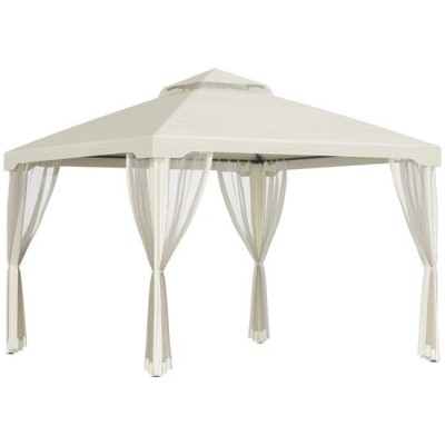 Pavilion/foisor pentru gradina/terasa, cadru metalic, cu perdele, bej, 2.95x2.95x2.63 m foto