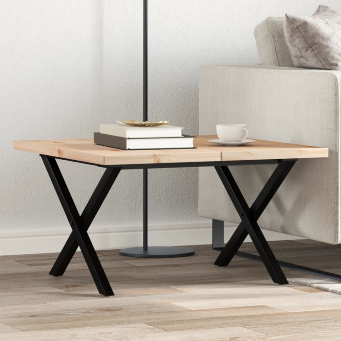 Masă de cafea, cadru X, 60x60x40,5 cm, lemn masiv pin și Oţel