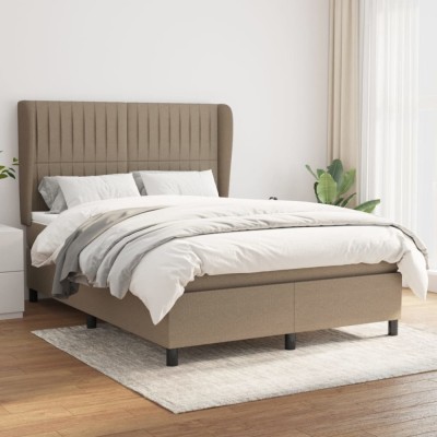vidaXL Pat box spring cu saltea, gri taupe, 140x200 cm, textil 3128121 foto