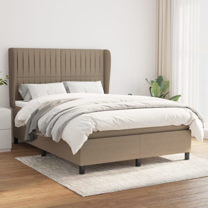 vidaXL Pat box spring cu saltea, gri taupe, 140x200 cm, textil 3128121