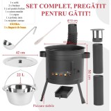 Soba cu ceaun/tuci, cu burlane, 42 cm, ceaun de 22 L, polonic, lingura de lemn, Artool