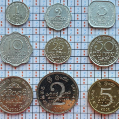 Set 9 monede Sri Lanka 1,2,5,10,25,50 Cents, 1,2,5 Rupees 1978 - 2006 UNC - A021