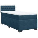 Cumpara ieftin Pat continental cu saltea, albastru inchis, 80x200 cm, catifea