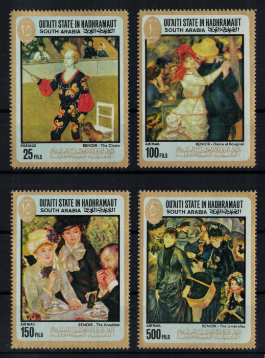 QU&#039;AITI (YEMEN) 1967 - Picturi, Renoir /serie completa MNH