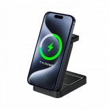 Cumpara ieftin iSEN W91, Suport de incarcare wireless magnetic 3 in 1 pliabil, Negru, Incarcator casti 5W, Incarcator ceas 2.5W, Incarcator telefon 15W, Sistem de ra