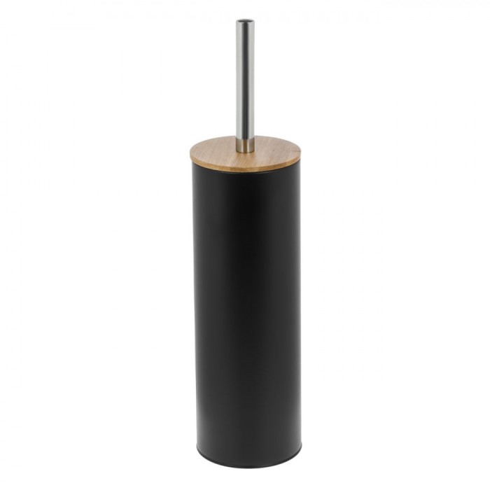 Perie WC, Metalică, Bază Dreaptă, Culoare Negru, Detaliu Bambus, &Icirc;nălțime 39 cm