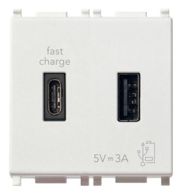 Priza USB tip A+ C 5V 3A 2M Vimar Plana alb 14295.AC foto